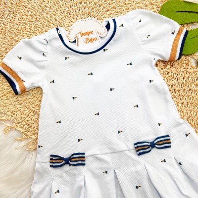 Vestido com Lacinhos e Farol Marinho - Branco